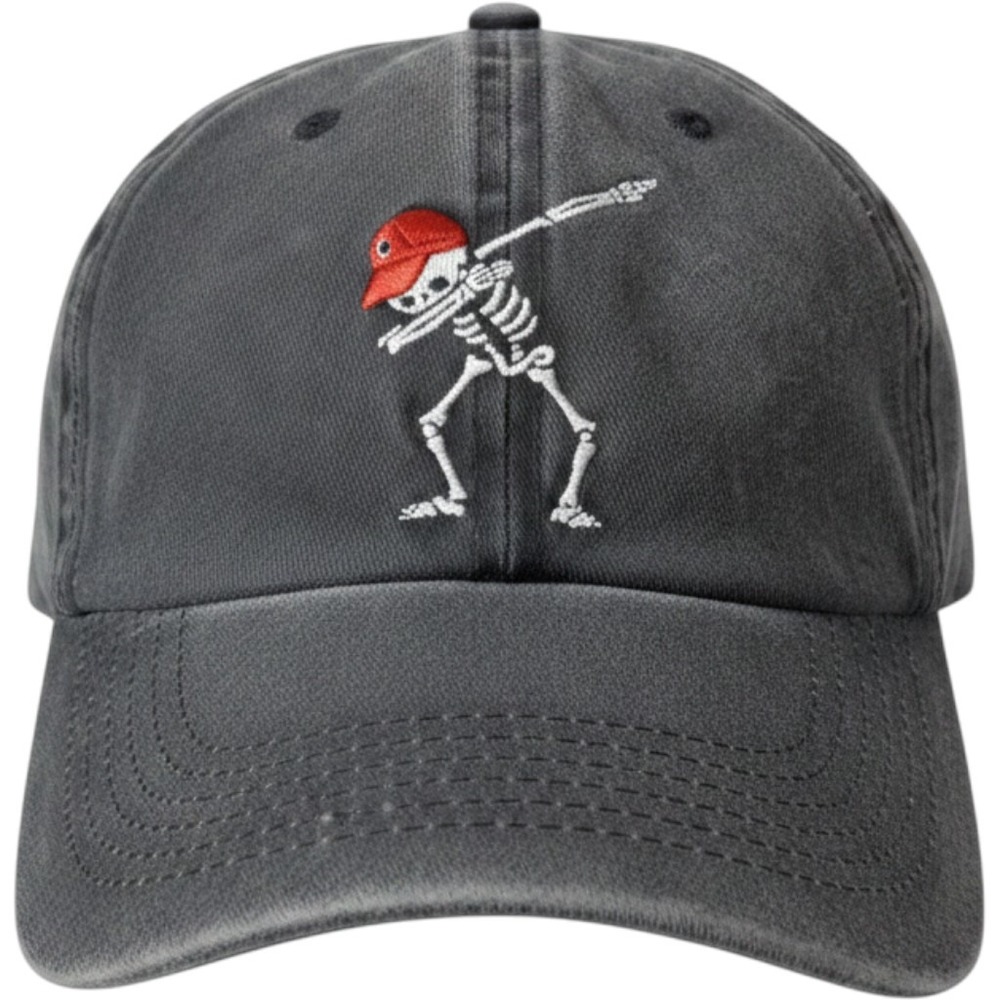 SOL Dabbing Skeleton Baseball Cap Washed Gray Cotton Adjustable Dad Hat